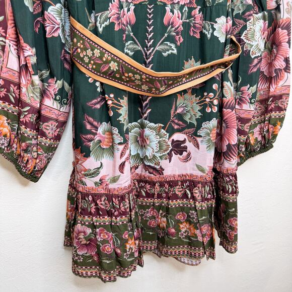 NWT Anthropologie Farm Rio Flowering Garden Tree Belted Puff Sleeve Mini Dress L - Picture 14 of 16